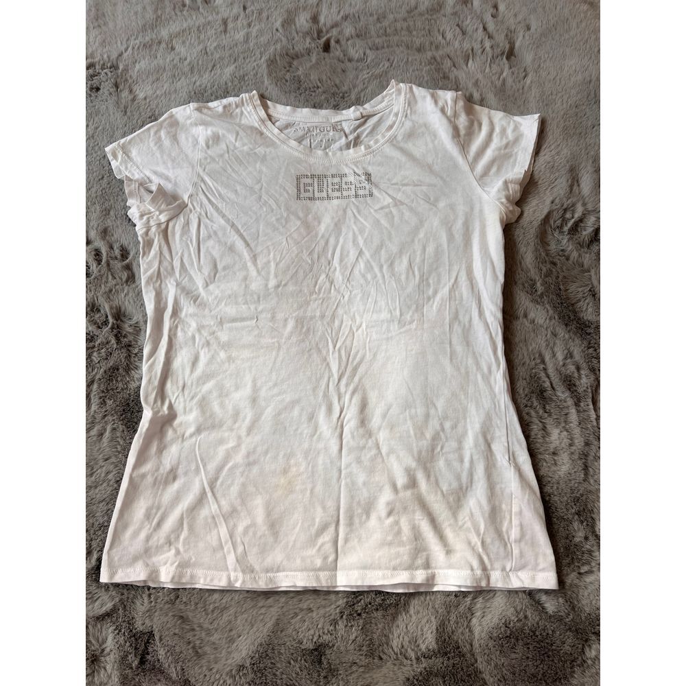 Smart Guess Kids White Cotton T-Shirt with Rhinestone Detail Girls Casual Top‎